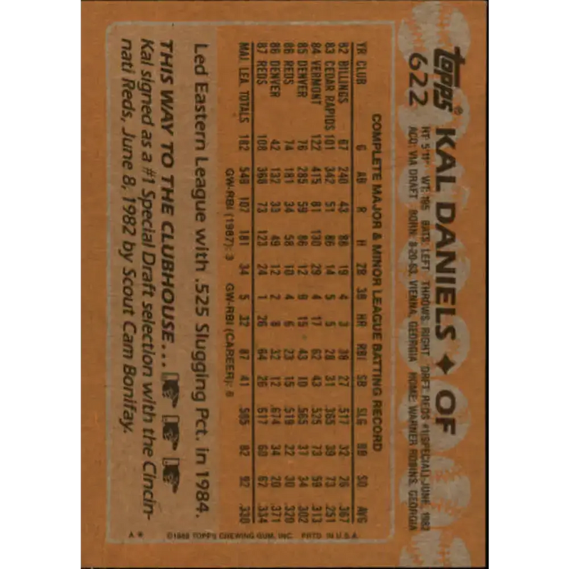 1988 Topps #622 Kal Daniels NM-MT Cincinnati Reds Baseball Card - Baseball Card Single