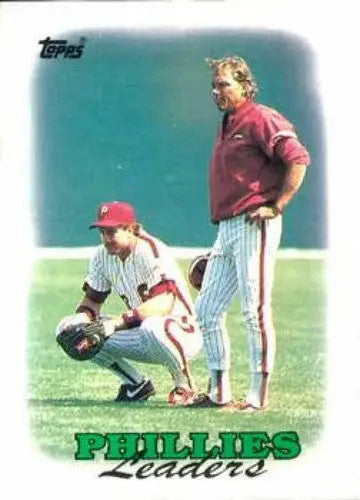 Original gloss Phillies baseball card featuring Simply Sandoval from 1988 Topps Phillies team leaders