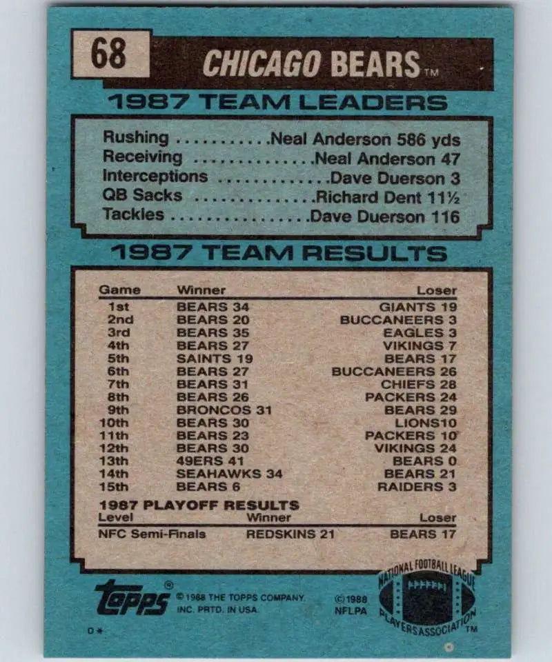 1988 Topps #68 Willie Gault EX Excellent Chicago Bears Football Card - Football Card Single