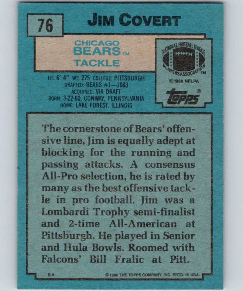 1988 Topps #76 Jim Covert EX Excellent Chicago Bears Football Card - Football Card Single