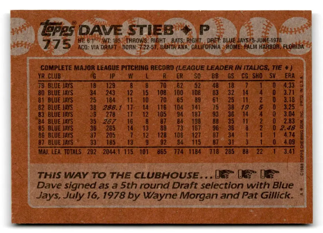 1988 Topps #775 Dave Stieb - Baseball Card Single