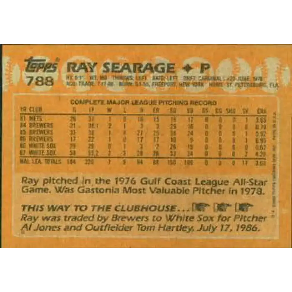 1988 Topps #788 Ray Searage NM-MT Chicago White Sox Baseball Card - Baseball Card Single