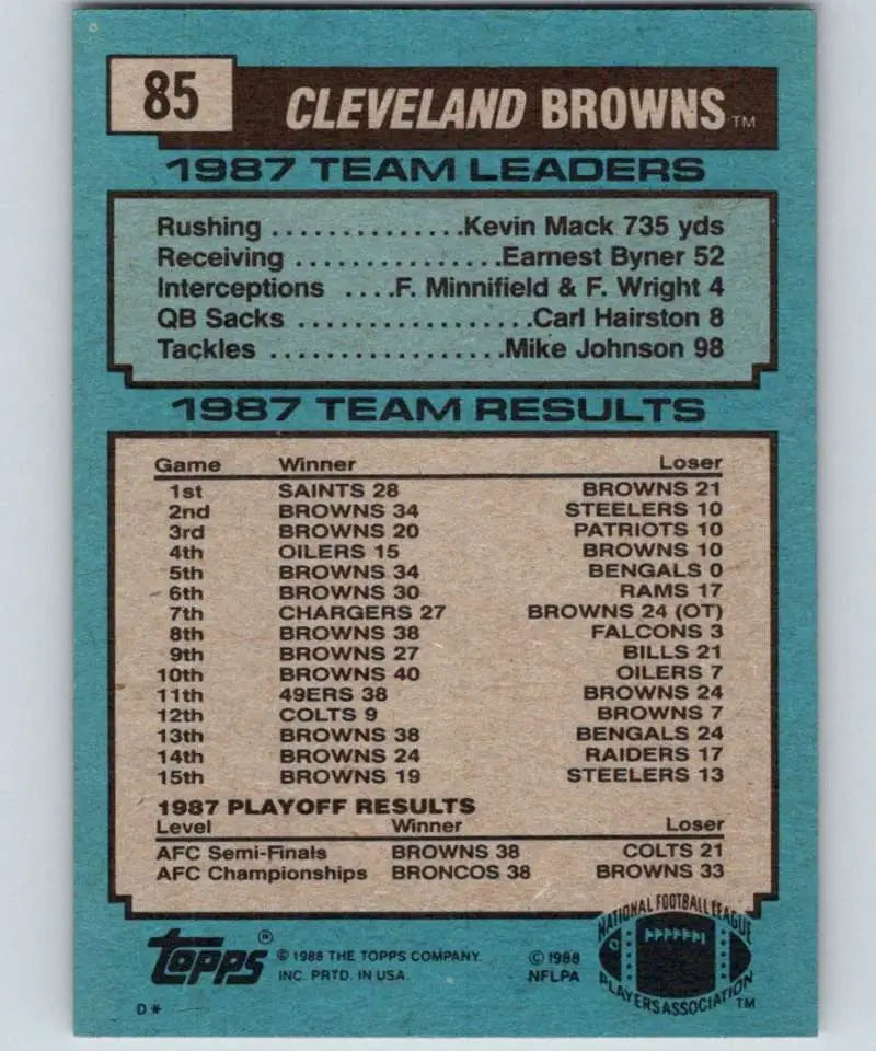1988 Topps #85 Bernie Kosar EX Excellent Cleveland Browns Football Card - Football Card Single