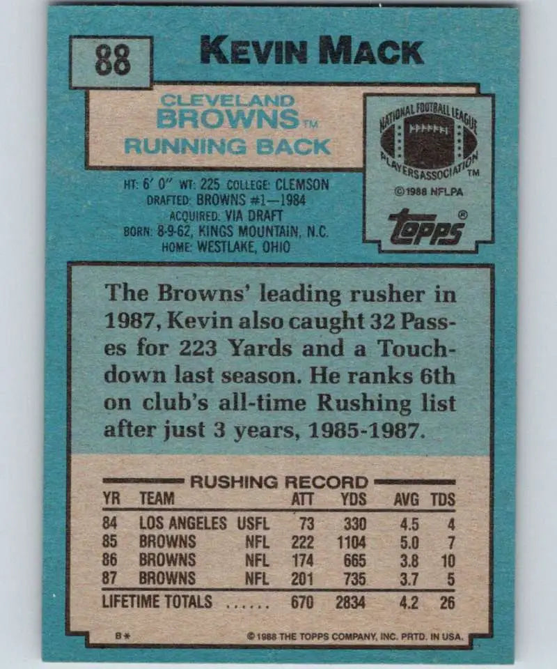 1988 Topps #88 Kevin Mack EX Excellent Cleveland Browns Football Card - Football Card Single