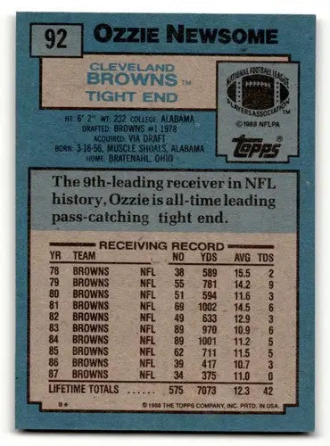 1988 Topps #92 Ozzie Newsome Cleveland Browns Football Cards EX/NM ID:62424 - Football Card Single