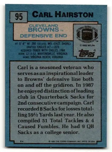1988 Topps Carl Hairston Cleveland Browns football card with original gloss, Hairston Cleveland Browns image