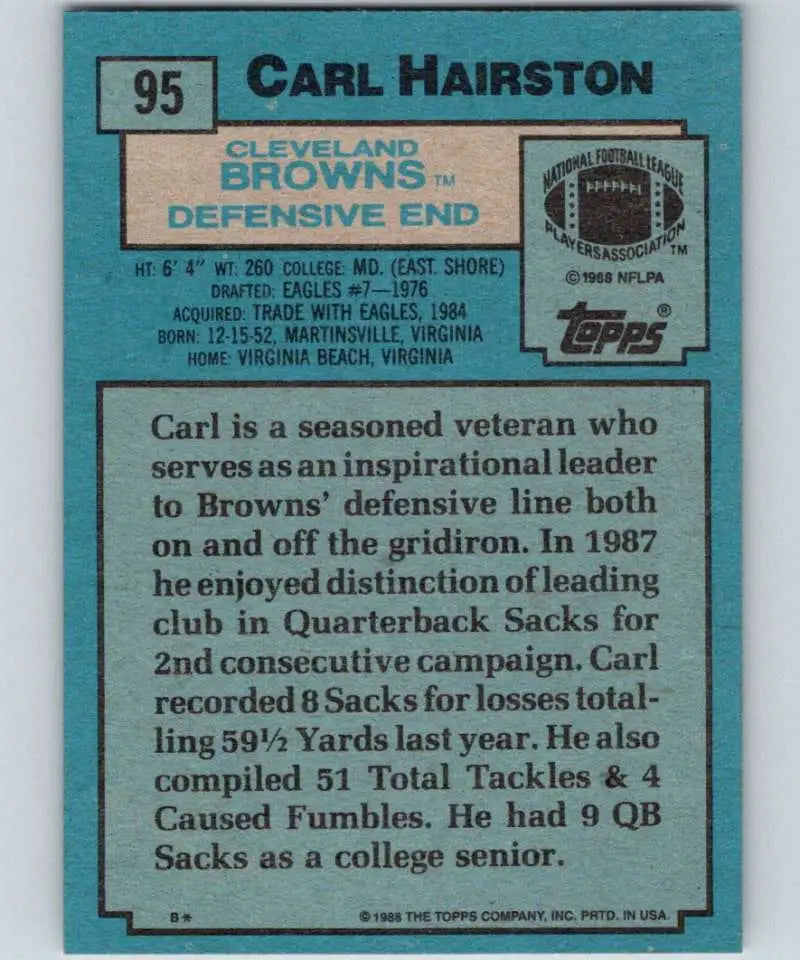 1988 Topps #95 Carl Hairston EX Excellent Cleveland Browns Football Card - Football Card Single