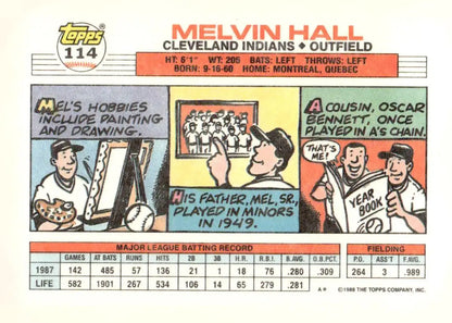 1988 Topps Big Mel Hall baseball card showcasing Mel Hall in a collectible card
