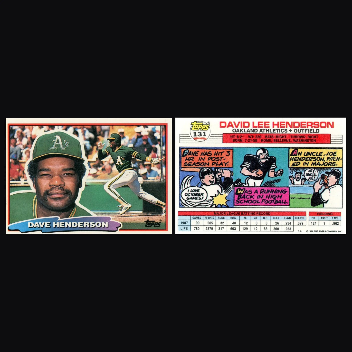 1988 Topps Big #131 Dave Henderson Oakland Athletics