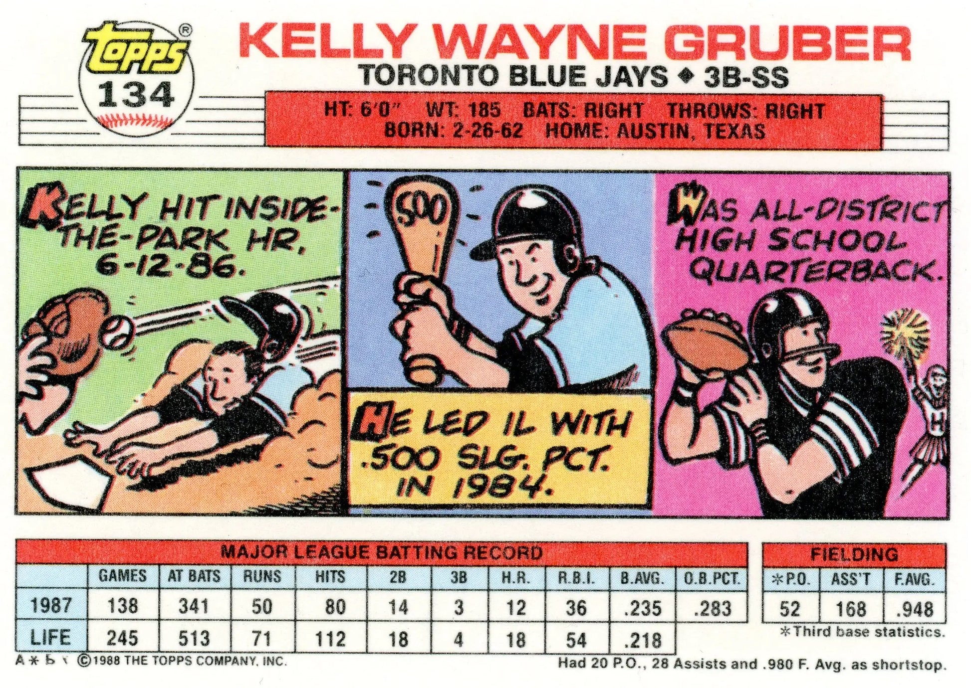 1988 Topps Big #134 Kelly Gruber Toronto Blue Jays
