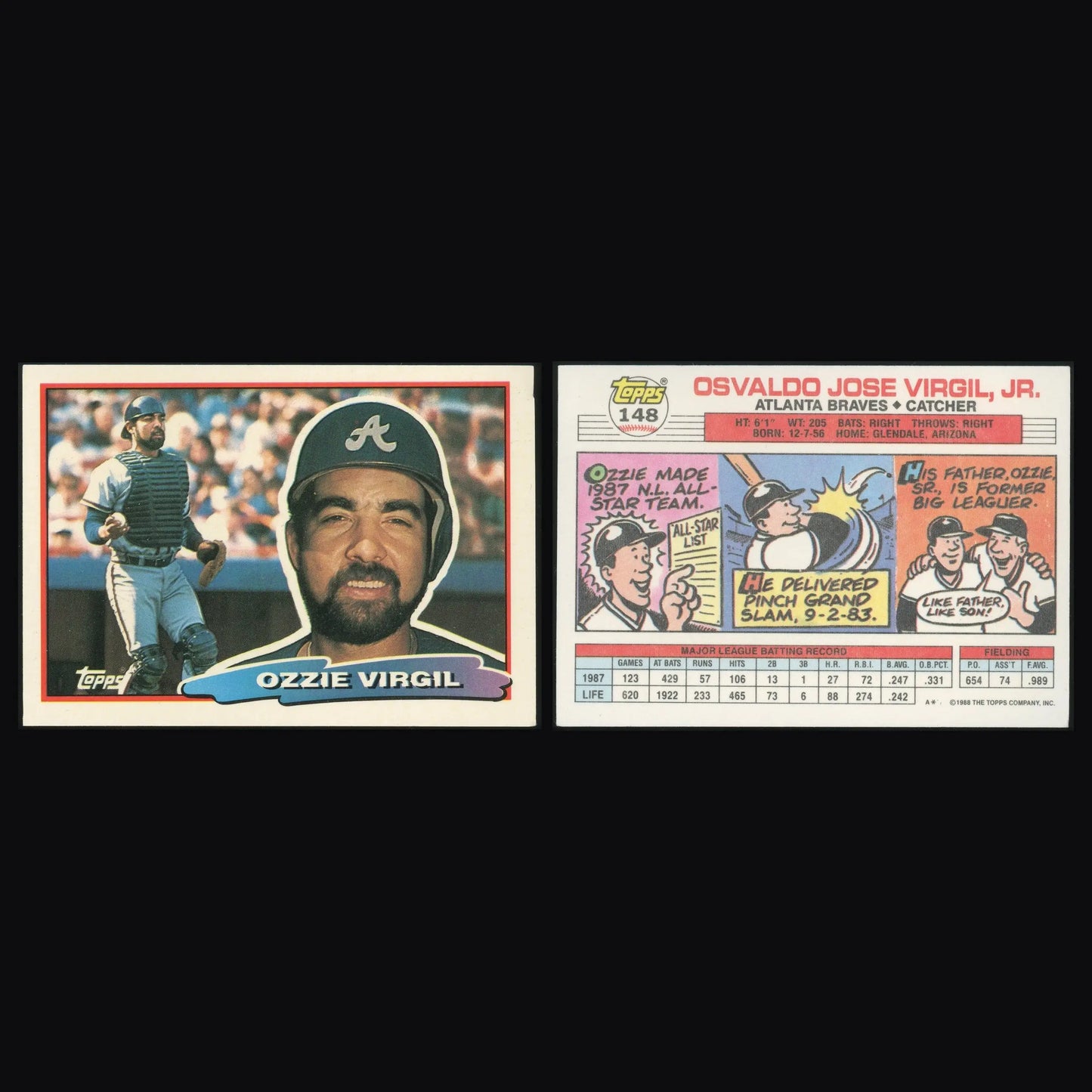 1988 Topps Big #148 Ozzie Virgil Atlanta Braves Catcher Oversized
