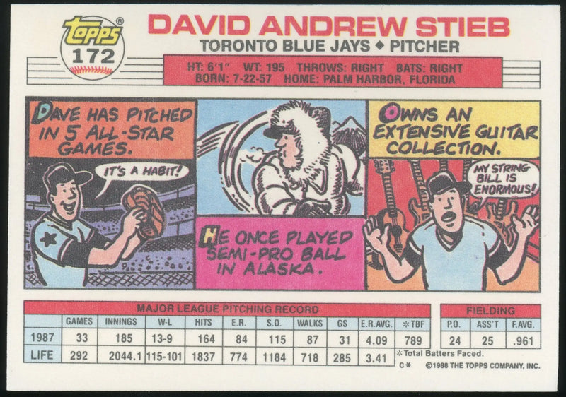 1988 Topps Big #172 Dave Stieb Toronto Blue Jays