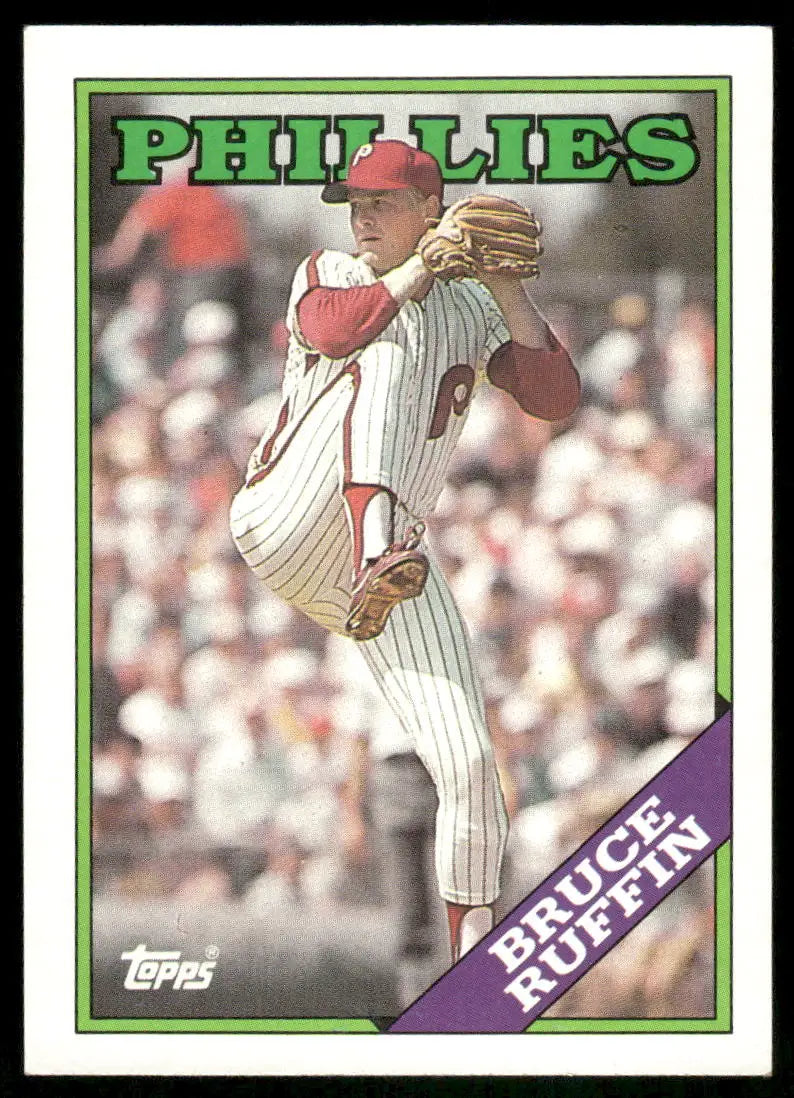 1986 Topps Bruce Ruffin baseball card of Phillies pitcher Bruce Ruffin in 1988 Topps set