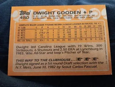 1988 Topps - Dwight Gooden #480. NY Mets. EX-NRMT - Baseball Card Single