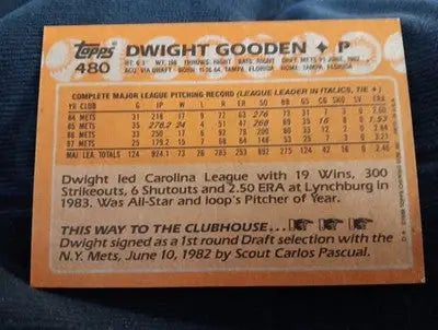 1988 Topps - Dwight Gooden #480. NY Mets. EX-NRMT - Baseball Card Single