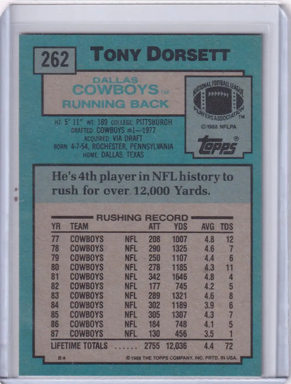 Tony Dorsett 1988 Topps Football card featuring Dallas Cowboys legend
