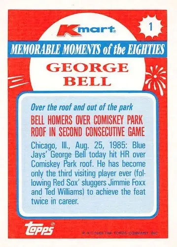 1988 Topps K-Mart Memorable Moments #1 George Bell NM-MT Blue Jays ID:76787 - Baseball Card Single