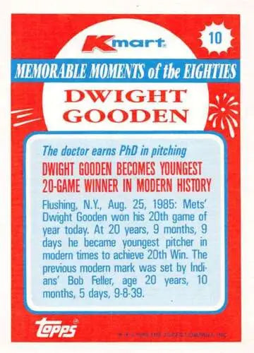 Original gloss Dwight Gooden baseball card from 1988 Topps K-Mart Memorable Moments series
