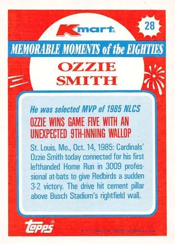 Original gloss Ozzie Smith baseball card from 1988 Topps K-Mart beautiful collectible