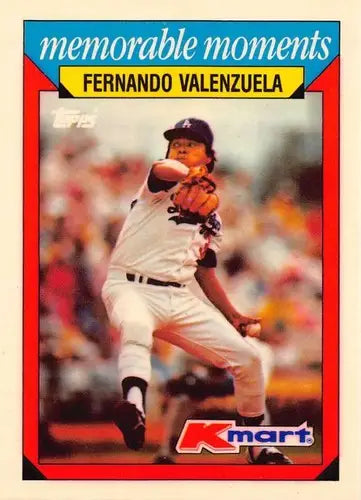 Vintage baseball card featuring Fernando Valenzuela pitching, 1988 Topps K-Mart original gloss