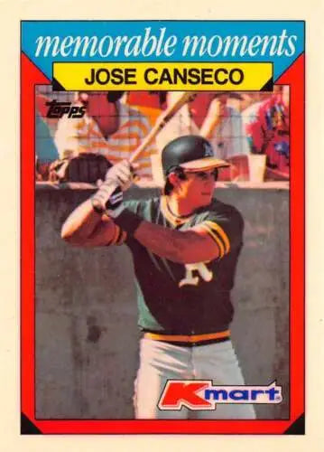 Original gloss Jose Canseco baseball card from 1988 Topps K-Mart Memorable Moments series