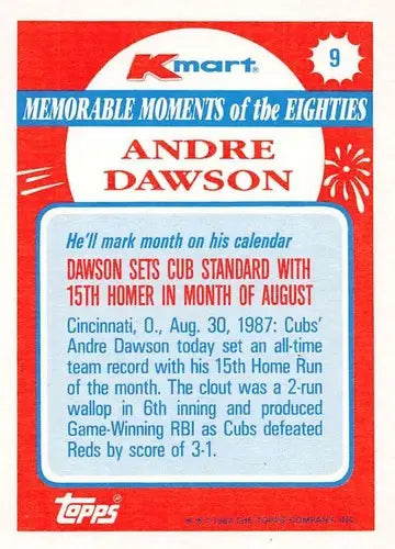 1988 Topps K-Mart Memorable Moments #9 Andre Dawson NM-MT Cubs ID:76794 - Baseball Card Single