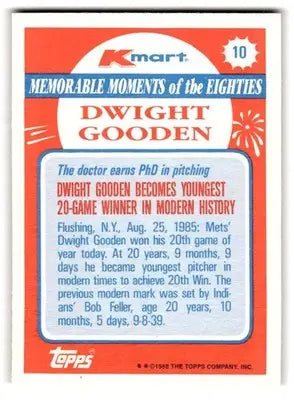 1988 Topps Kmart Memorable Moments #10 Dwight Gooden - Baseball Card Single