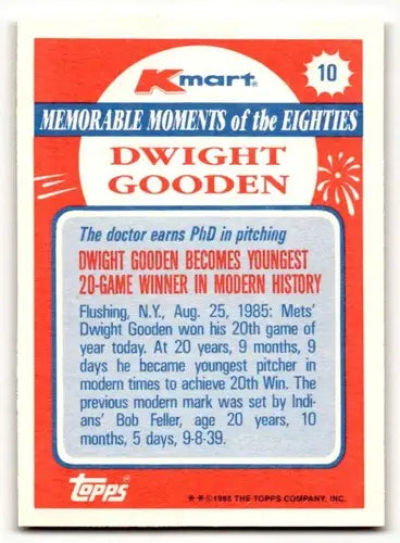 1988 Topps Kmart Dwight Gooden baseball card with original gloss featuring New York Mets