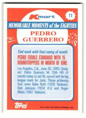 1988 Topps Kmart Memorable Moments #11 Pedro Guerrero