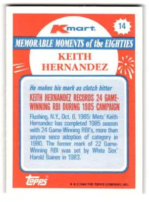 1988 Topps Kmart Memorable Moments #14 Keith Hernandez