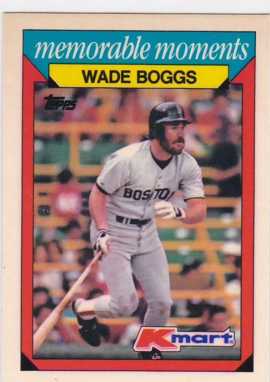 Baseball card of Wade Boggs at bat for the Boston Red Sox in trading cards collection