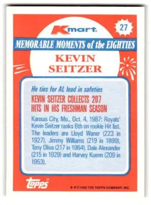 1988 Topps Kmart Memorable Moments #27 Kevin Seitzer