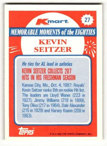 Kevin Seitzer baseball card from 1988 Topps Kmart Memorable Moments with original gloss