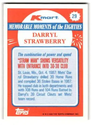 1988 Topps Kmart Memorable Moments #29 Darryl Strawberry