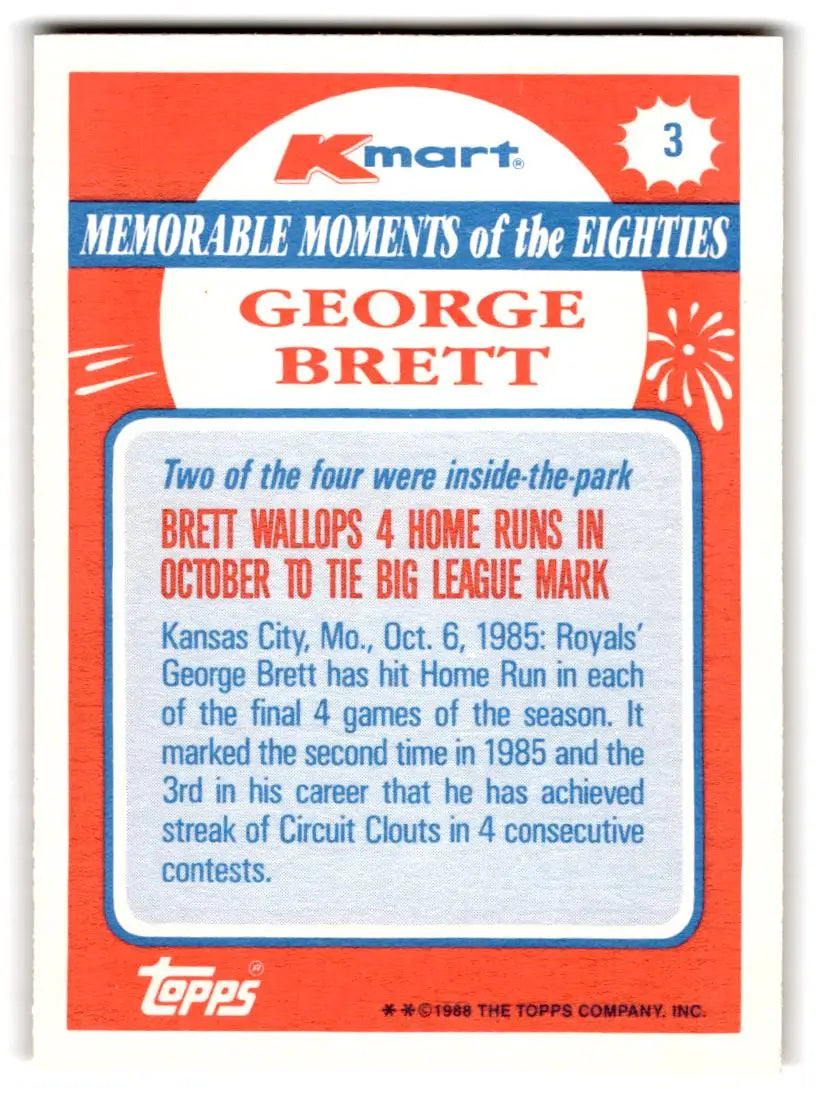 1988 Topps Kmart Memorable Moments #3 George Brett - Baseball Card Single
