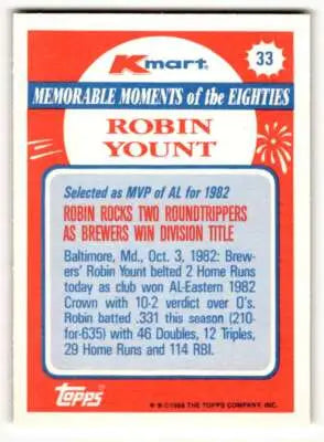 Robin Yount baseball card from 1988 Topps Kmart Memorable Moments series