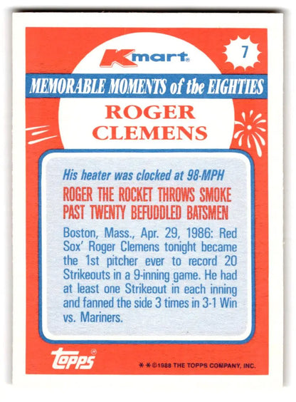 1988 Topps Kmart Memorable Moments #7 Roger Clemens