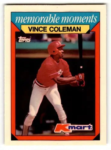Vince Coleman baseball card from 1988 Topps Kmart Memorable Moments series