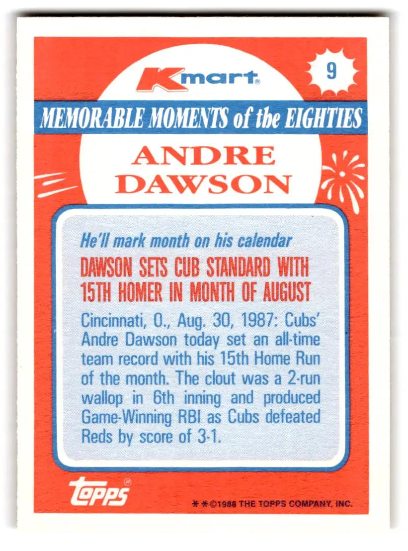 1988 Topps Kmart Memorable Moments #9 Andre Dawson Chicago Cubs BASEBALL Cards - Baseball Card Single