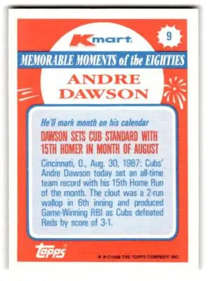 1988 Topps Kmart Memorable Moments #9 Andre Dawson Chicago Cubs BASEBALL Cards