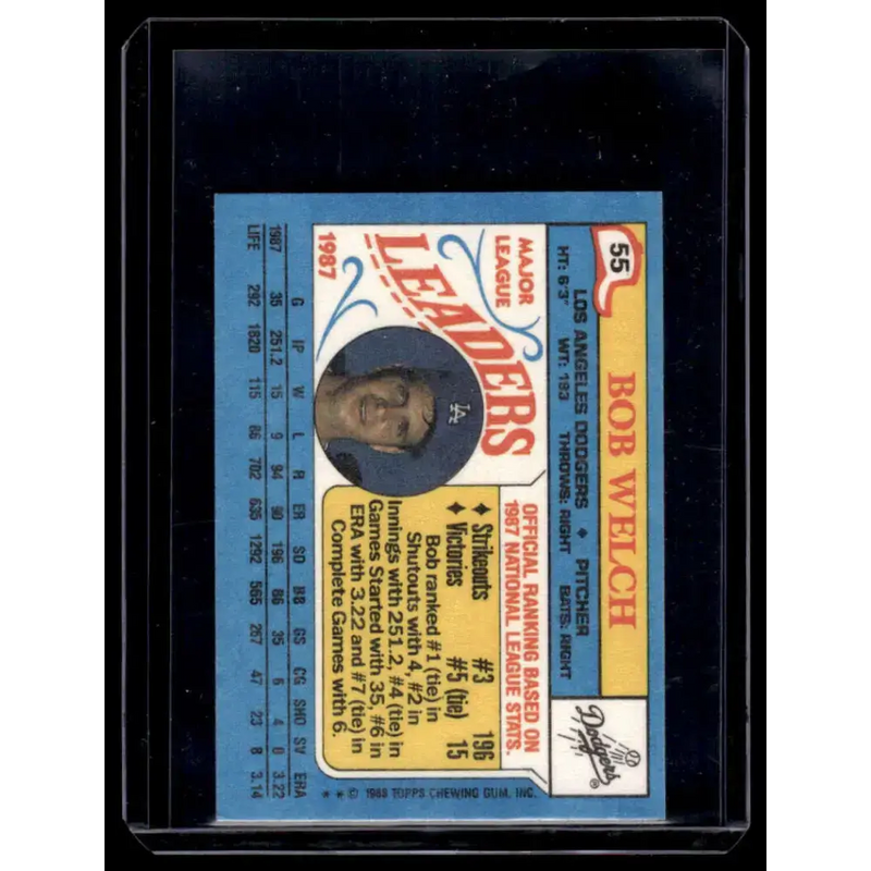 1988 Topps Major League Leaders Minis #55 Bob Welch Los Angeles Dodgers NM-MT - Baseball Card Single