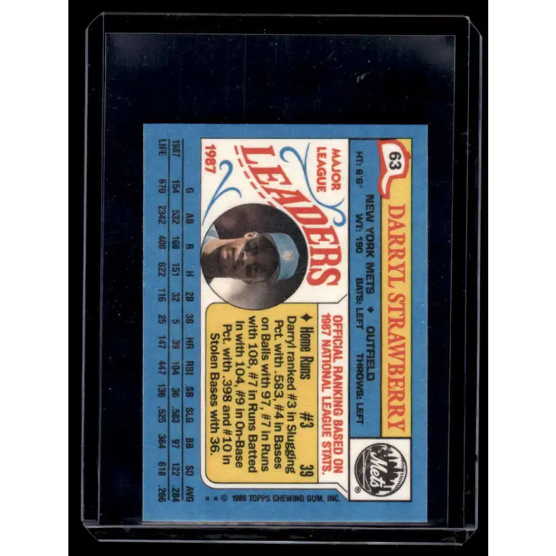 1988 Topps Major League Leaders Minis #63 Darryl Strawberry New York Mets NM-MT - Baseball Card Single