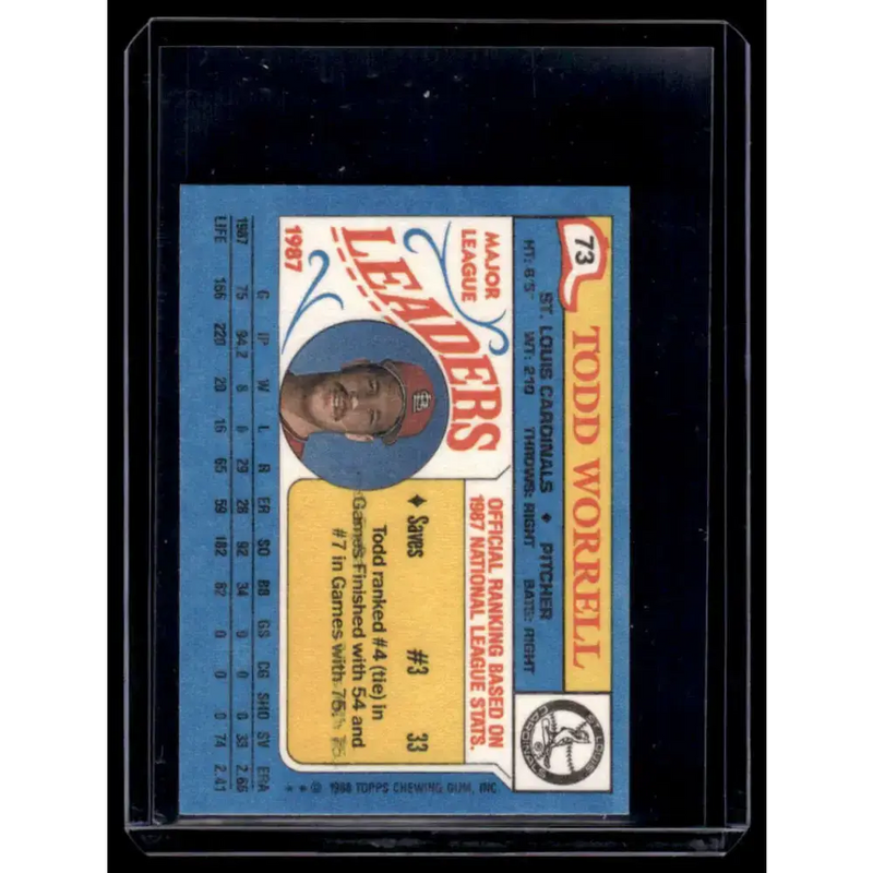 1988 Topps Major League Leaders Minis #73 Todd Worrell EX St. Louis Cardinals Baseball Card - Baseball Card Single