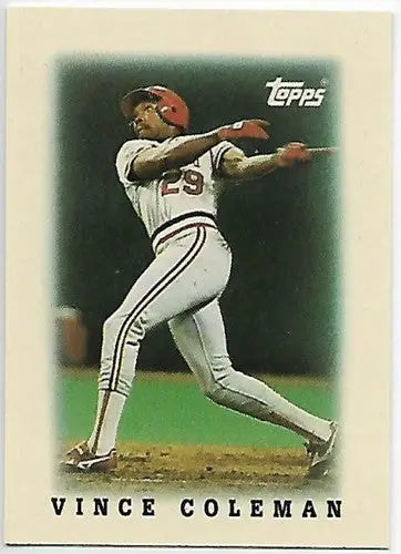 Vince Coleman 1988 Topps Mini Leaders baseball card with original gloss and NM-MT grade