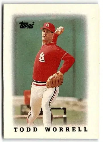 Original gloss Todd Worrell 1988 Topps Mini Leaders baseball card featuring Cardinals ID 41525