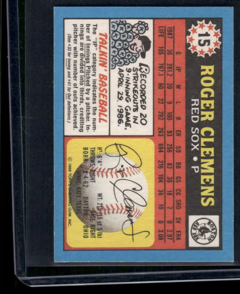 1988 Topps Roger Clemens #15 Mini Baseball - Baseball Card Single