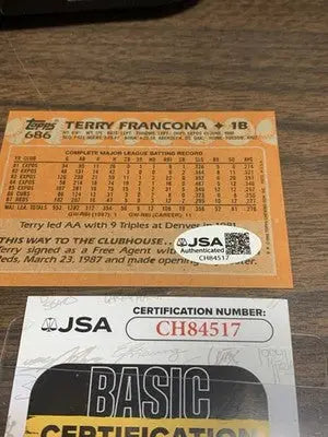 1988 Topps Terry Francona #686 Signed JSA Tito Auto Autograph Cincinnati Reds - Baseball Card Single