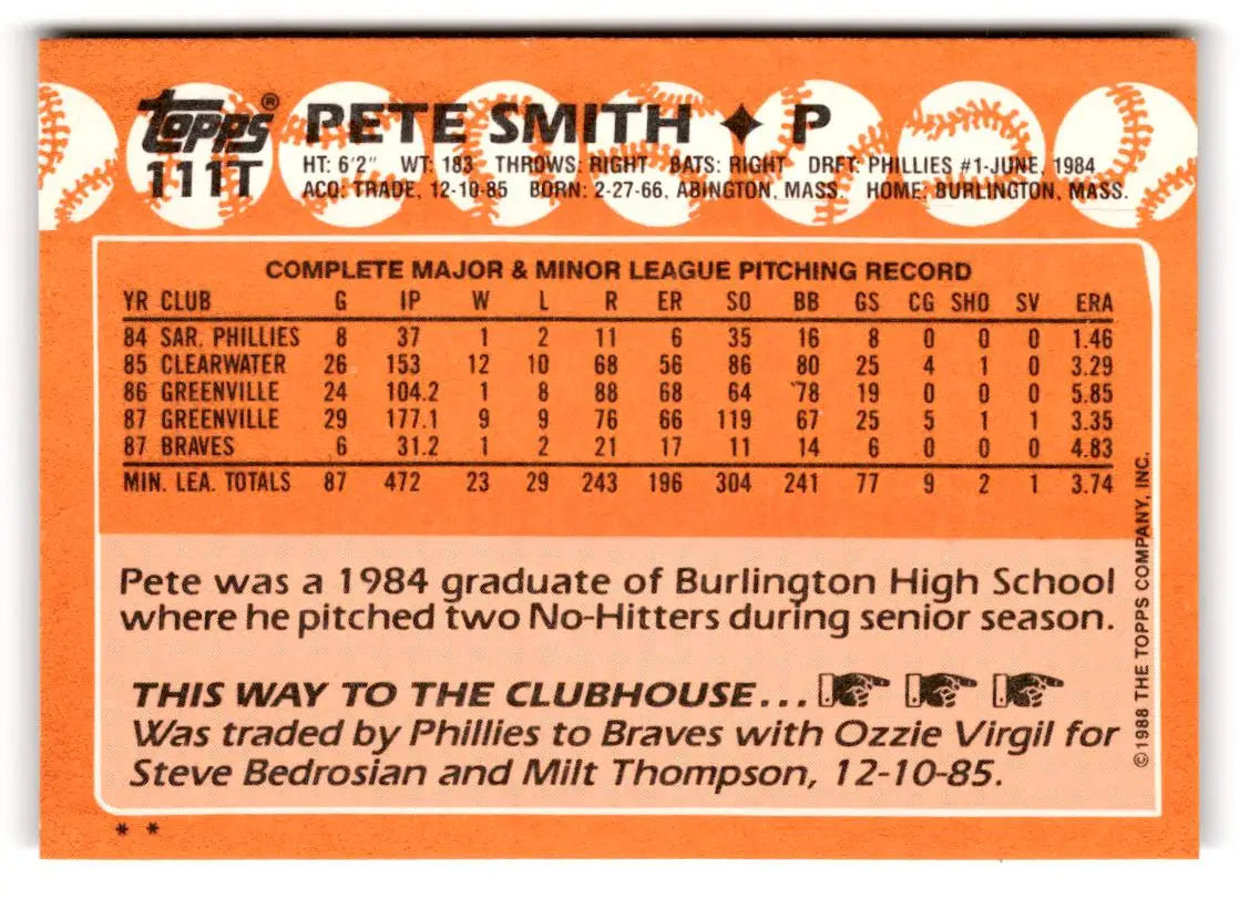 1988 Topps Traded #111T Pete Smith - Baseball Card Single