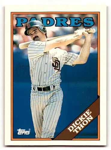 1980s baseball card of Dickie Thon with original gloss from 1988 Topps Traded 121T Dickie Thon San Diego Padres