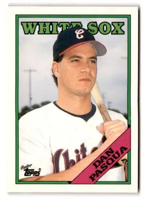 Baseball card featuring Dan Pasqua in White Sox uniform from 1988 Topps Traded 82T Dan Pasqua